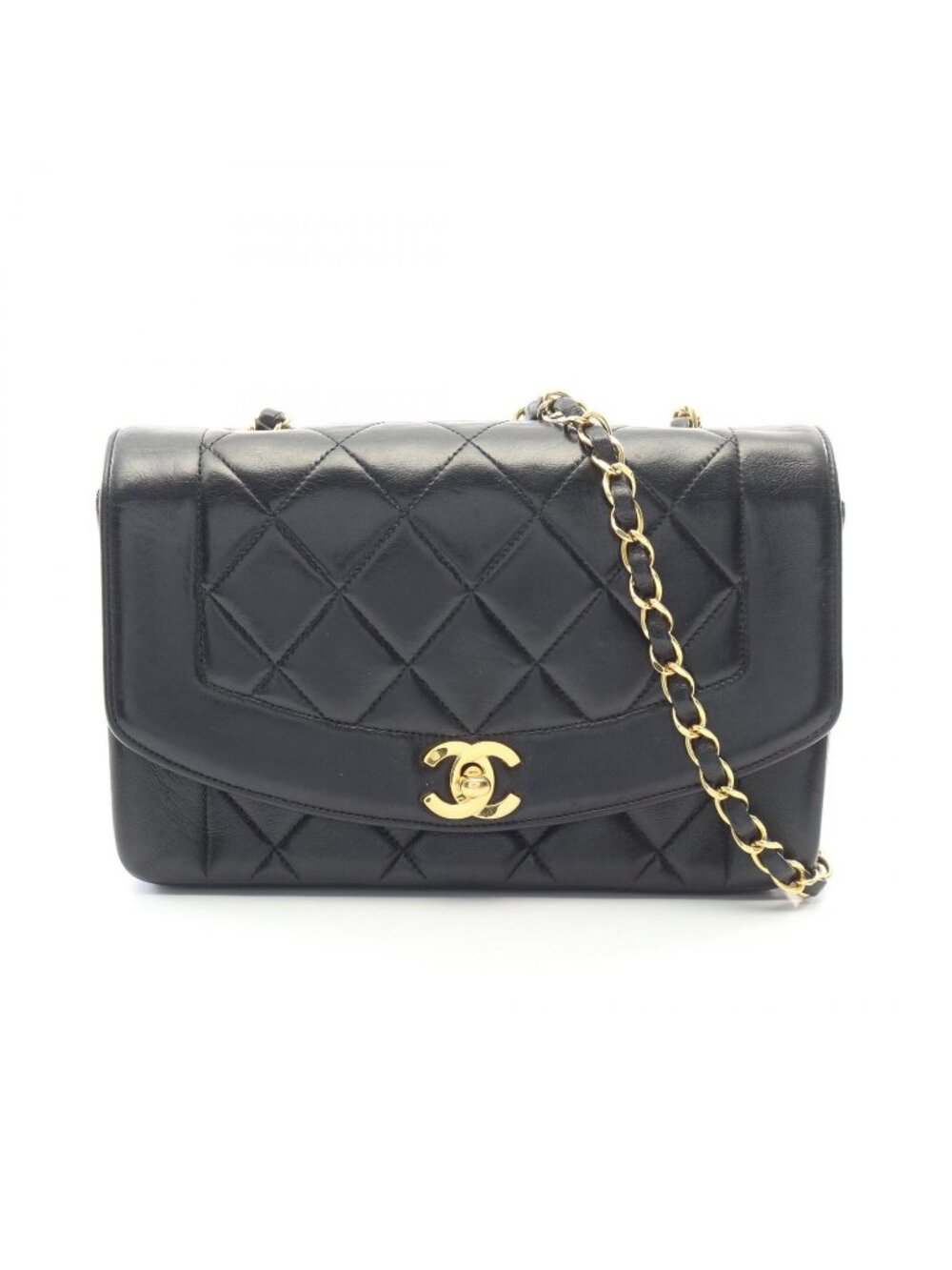 Chanel Shoulder Bag Quilted Diana Flap Black Lambskin Chain